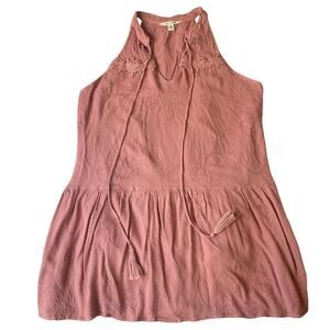 Mi Ami Women Dress M Mauve Floral Embroidery Tassel Lace Sleeveless Knee Length